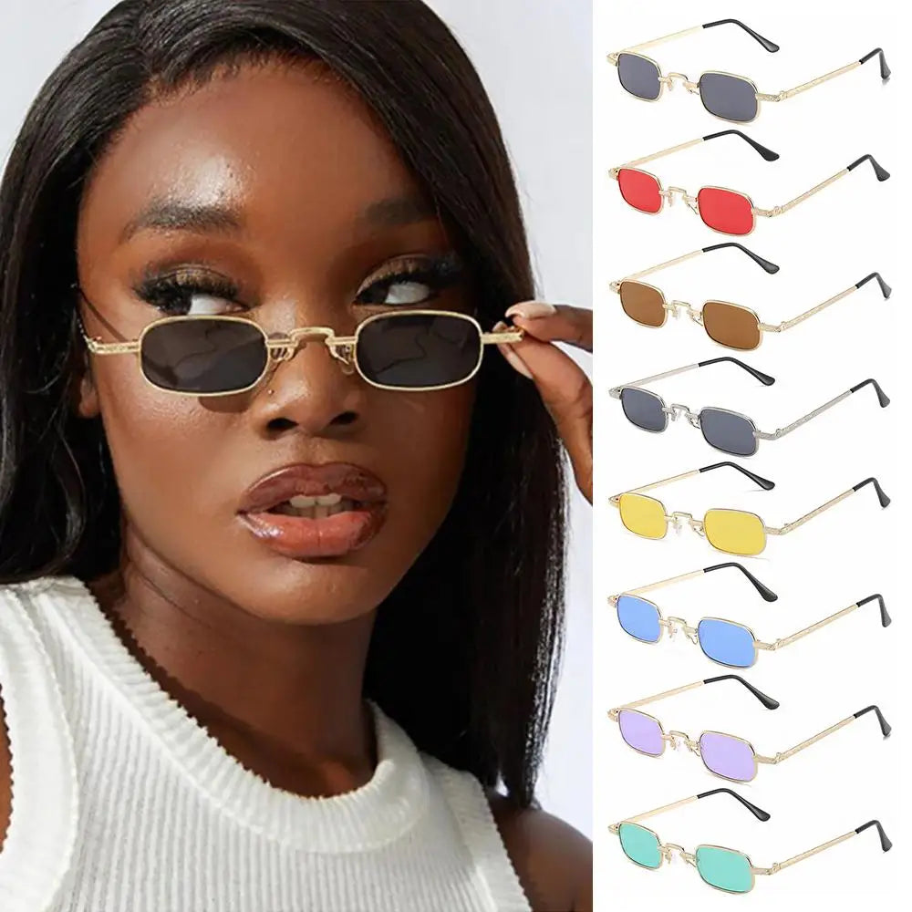 Small Rectangle Sunglasses for Women Men Retro Metal Frame Punk Sun Glasses Vintage Travel Shades UV400 Protection Women Eyewear