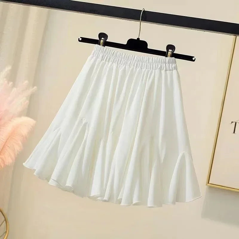 Fish Tail Pleated Skirt Women A-line Fluffy Skirts Slim Thin Elastic Waistline Commuting Simple Casual Korean Fashion Summer