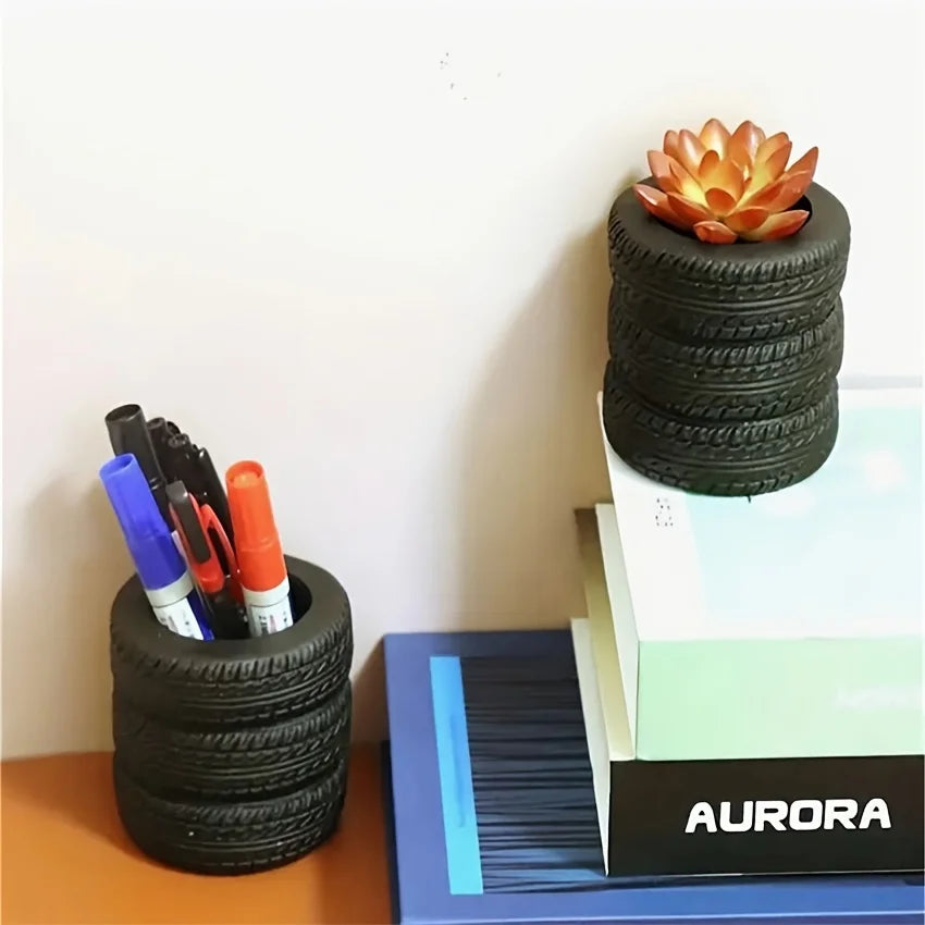 Creative Tire shaped Pen Holder - Unique Office Desk Organizer