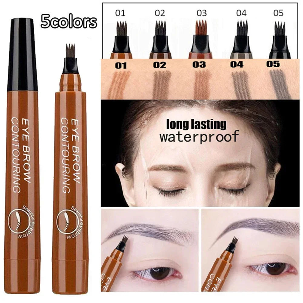 4 Forks Eyebrow Pencil 3D 5 Colors Lasting Waterproof Anti-Sweat Non-Fading Color Eyebrow Hair Makeup Women Beauty Makeup