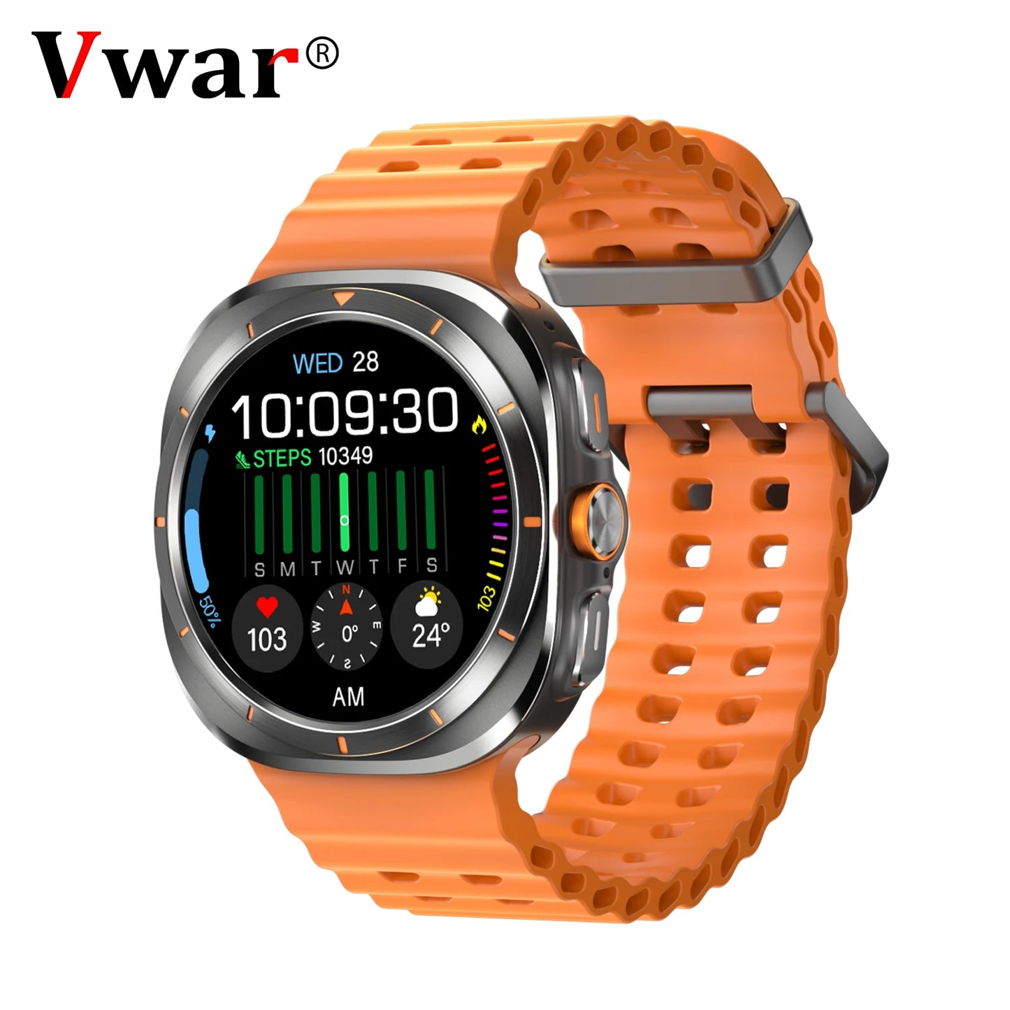 Vwar Watch 7 Ultra 47mm Smart Watch IP68 Waterproof Bluetooth Call Compass Smartwatch for Men Women 1.43" AMOLED Screen SpO2