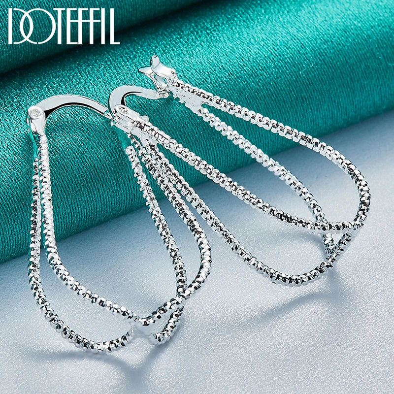 DOTEFFIL 925 Sterling Silver Double Line Cross Hoop Earring For Woman Lady Best Gift Fashion Charm Wedding Jewelry