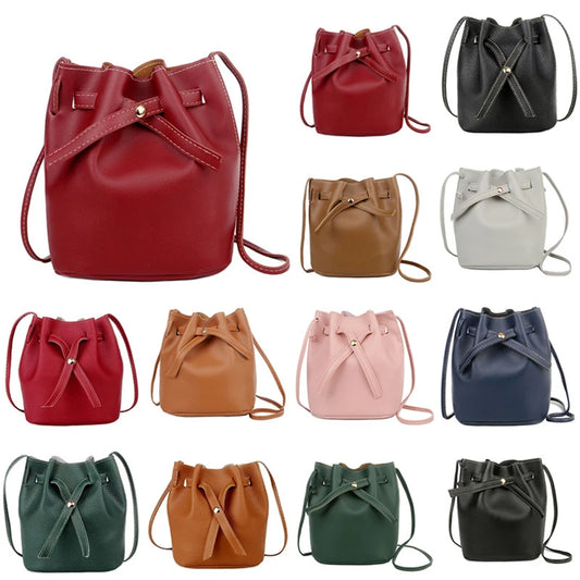 Fashion Bucket Shoulder Bag Women Drawstring Crossbody Bag Female Messenger Bags Ladies Synthetic Leather Handbag