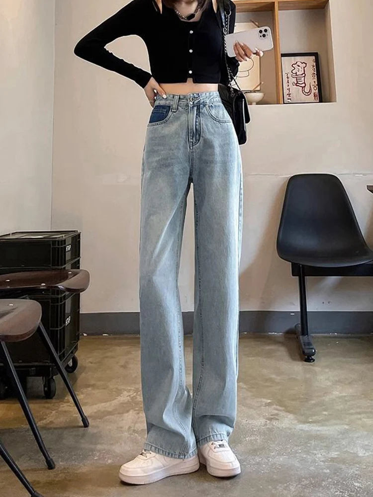 Jmprs Fashion Women Design Jeans High Waist Loose Casual Denim Pants Japan Simple Pockets Office Lady Chic Trousers Spring New