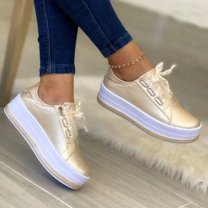 Woman Shoes Casual Sneakers for Women Round Toe Platform Shoes Lace Up Tennis Female Vulcanized Shoes Solid Color Ladies Loafers