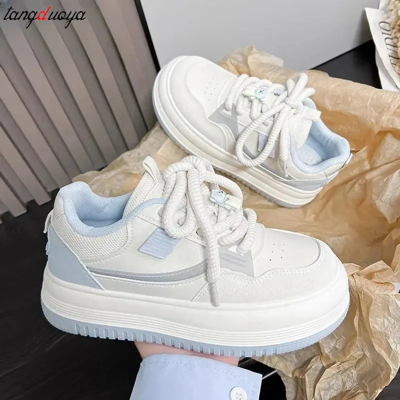 Ladies Sneakers New Harajuku style Platform Sports Shoes Women's Kawaii blue Shoes Fashion Lace-up Vulcanize Shoes Tennis Shoes