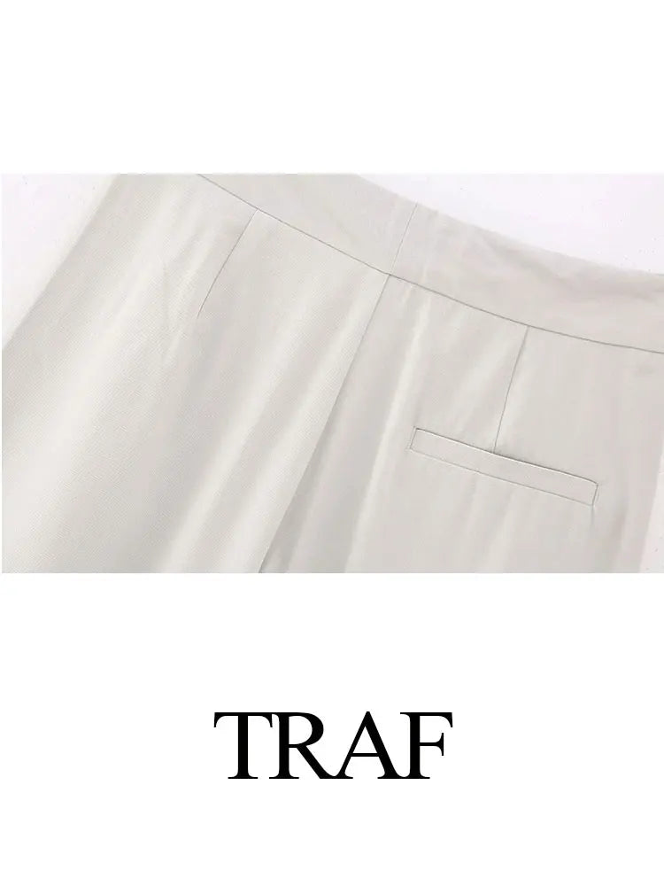 TRAF 2023 Trend New Women Fashion Suits Back Slit Lapel Tops + With Button Decoration High Waist Office Lady Mujer Long Pants