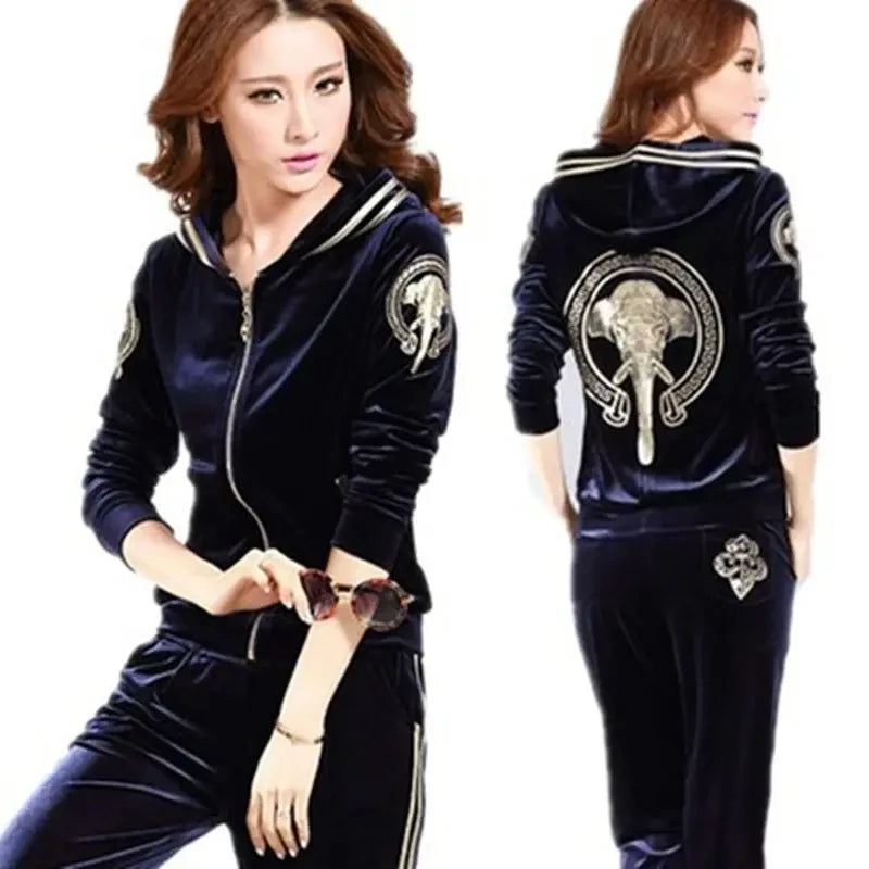 Casual Women's Suits Spring Autumn Outdoor Velvet Women Tracksuits Hooded Collar Jogging Sportswear suit
