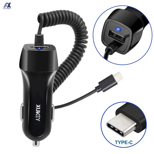 Car Charger Car USB Quick Charger 3.0 Car Charging Mobile Phone Type C Fast Cable Charger For Samsung Xiaomi Huawei iPhone