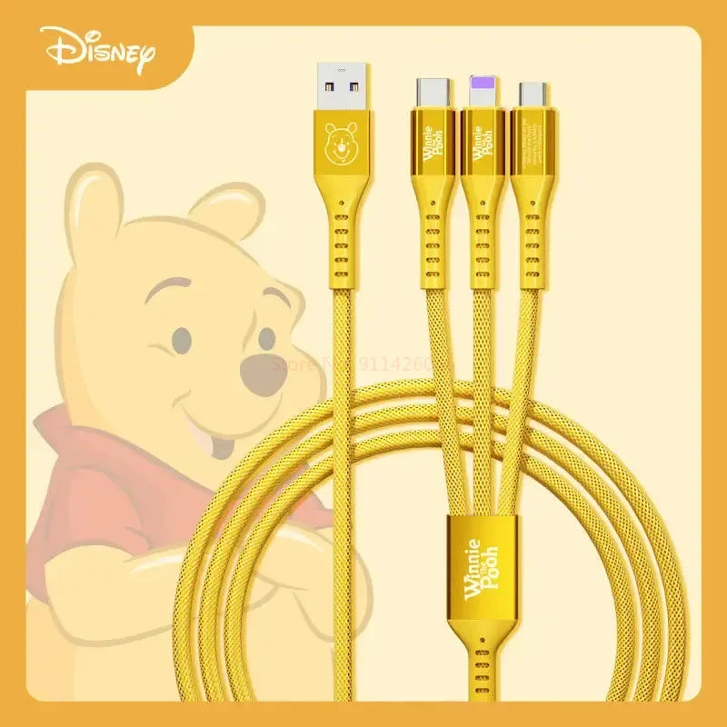 Disney 3 In 1 Charging Cable Data Fast Charging Cable Strawberry Winnie The Pooh Frozen For Micro Type-c Usb Lightning Charger