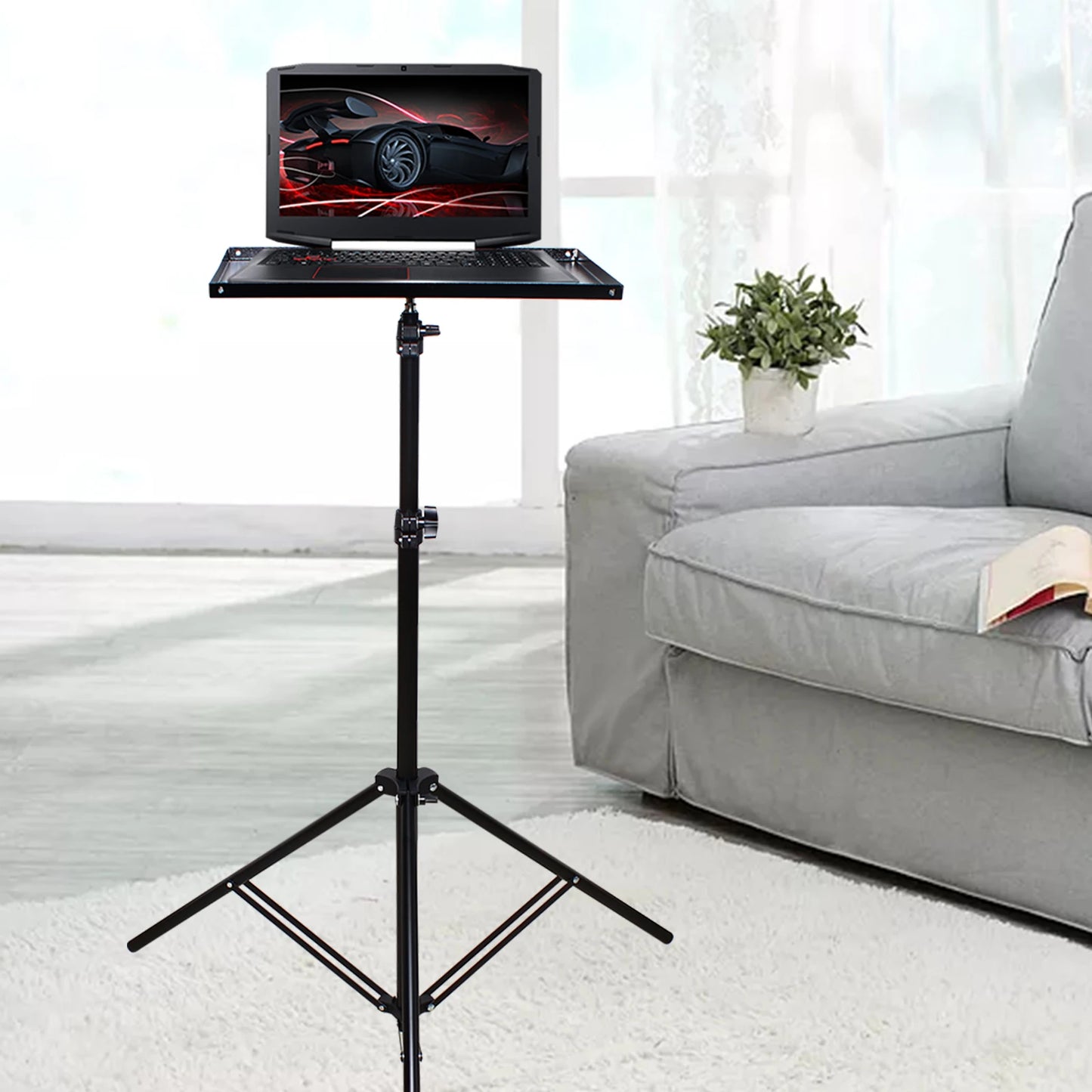 Laptop Tripod Stand, Portable Office Desk Workstations Adjustable Height 27" to 74" for Notebook Computer Projector Lamp Holder
