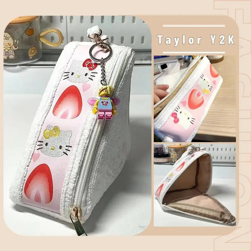 Sanrio Hello Kitty Plush Pencil Case Anime Figure Y2K Girls' Makeup Bag Cartoon Fashion Ins High Beauty Stationery Storage Bag