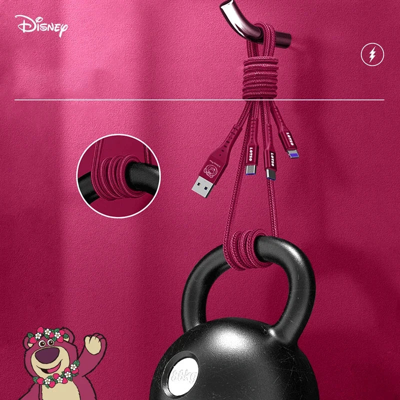 Disney 3 In 1 Charging Cable Data Fast Charging Cable Strawberry Winnie The Pooh Frozen For Micro Type-c Usb Lightning Charger