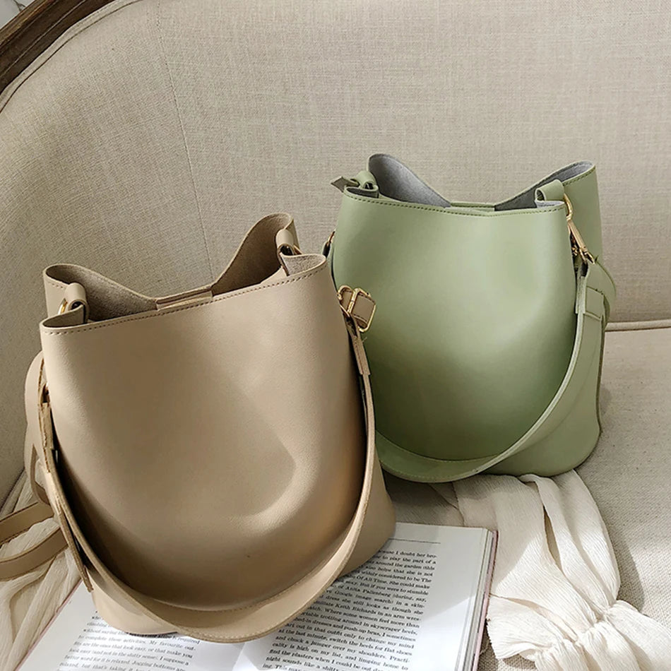 2piece/set Fashion Design Pu Leather Shoulder Crossbody Bag Casual Lady Tote Female Large Capacity Bucket purses and handbags