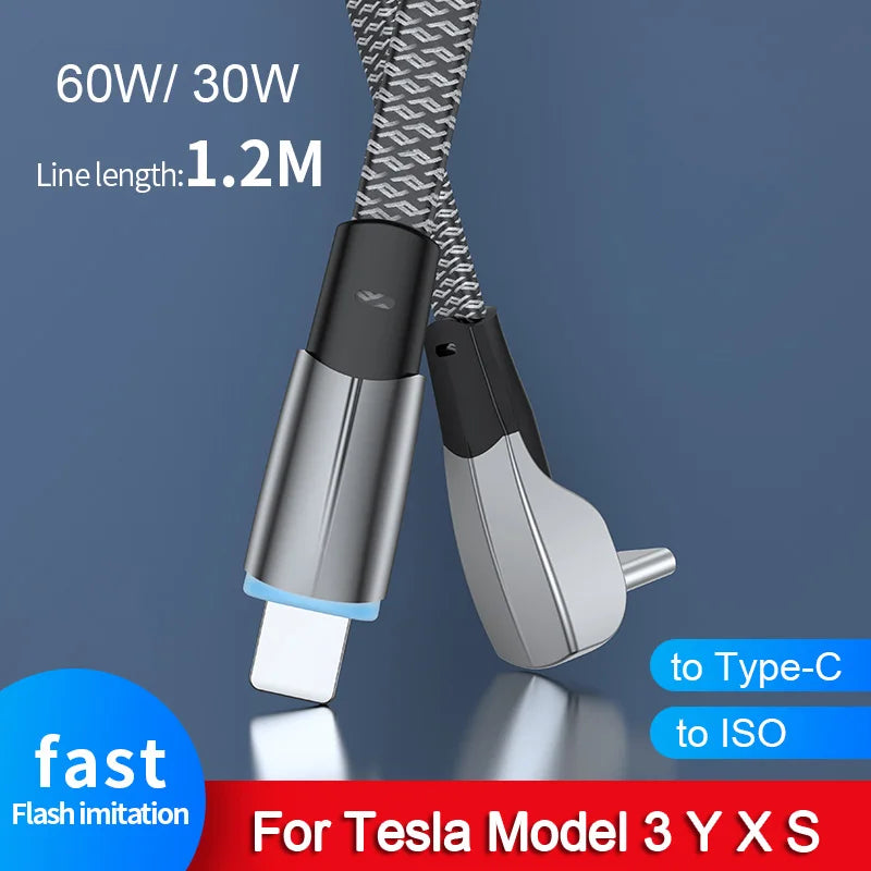 Car Type-C To Type-C for ios Adapter For Tesla Model 3 Y X S Mobile Phone Charging Cable Docking Adapter