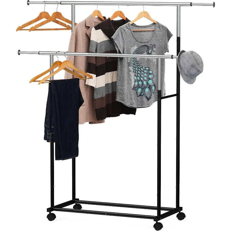 Simple Houseware Standard Double Rod Garment Rack, （Black/Silver）optional