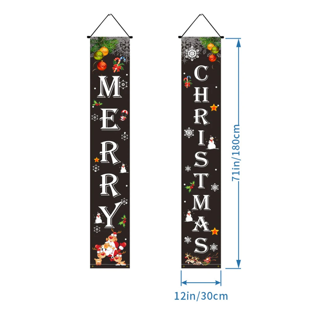 1Pair Christmas Couplet Door Curtain Party Decoration Flag Pull Flag Background Christmas Banner Special Couplet For Holiday