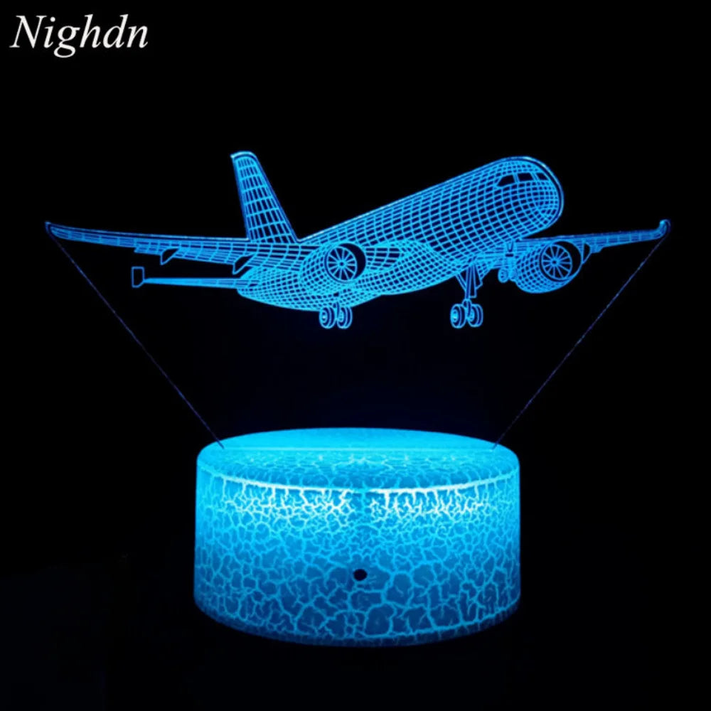 Airplane 3d Night Light Usb Plug-in Touch Table Lamp Room Decor Bedside Nightlight Child Birthday Christmas Gifts for Kids Boys