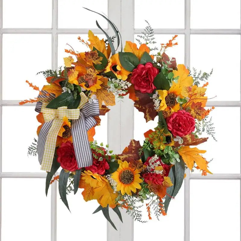 Artificial Harvest Wreath Realistic Fall Wreath With Sunflower Thanksgiving Decoration Door Wreath For Front Door Walls