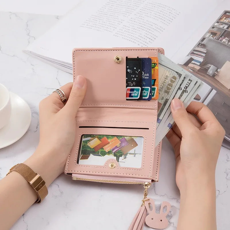Women Fashion Short Wallet Coin Purse for Women Card Holder Small Ladies PU Leather Wallet Female Two-fold Hasp Mini Cute Clutch