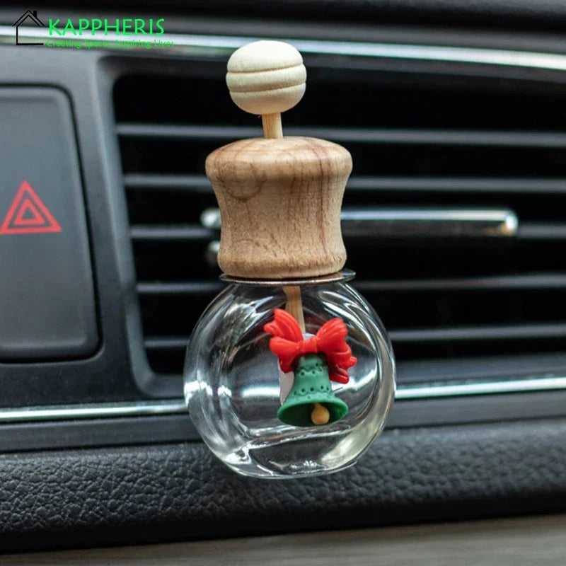 1PCS Christmas Hanging Car Air Freshener Empty Glass Perfume Bottle Freshener Santa Car Interior Accessories Hanging Scents