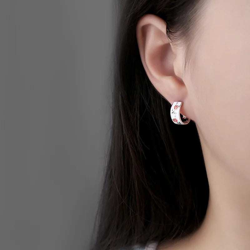 2023 New Tulip Flower Hoop Earrings for Women Beautiful Plain Epoxy Plant Advanced Sense Ear Buckle Ladies Summer Jewelry Gift