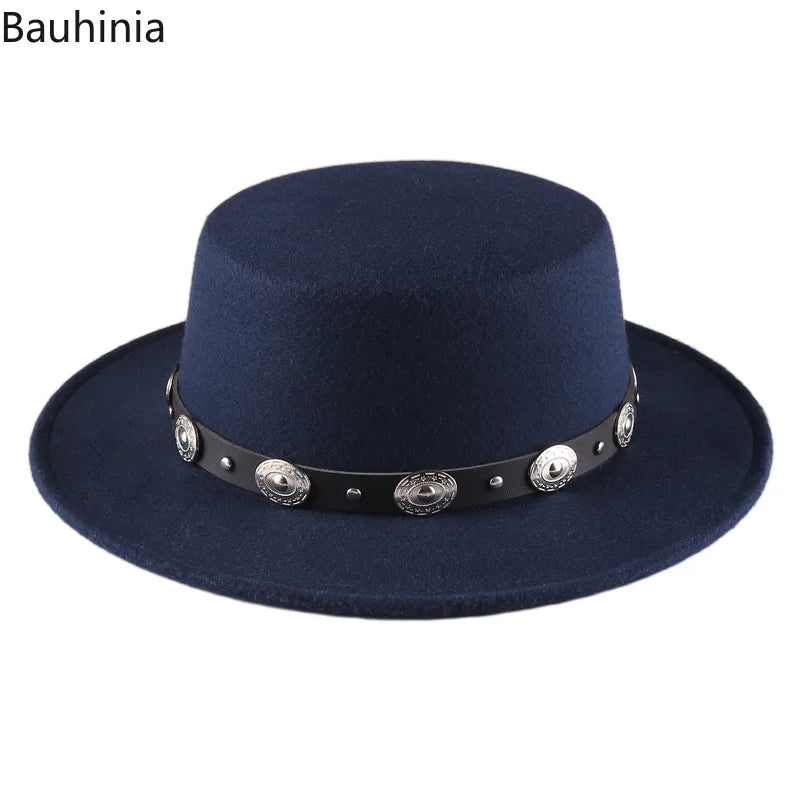 Panama Vintage Wide Brim Black Fedora Hat Men Flat Top Wool Jazz Cap Elegant Ladies Gentleman Gambler Hats