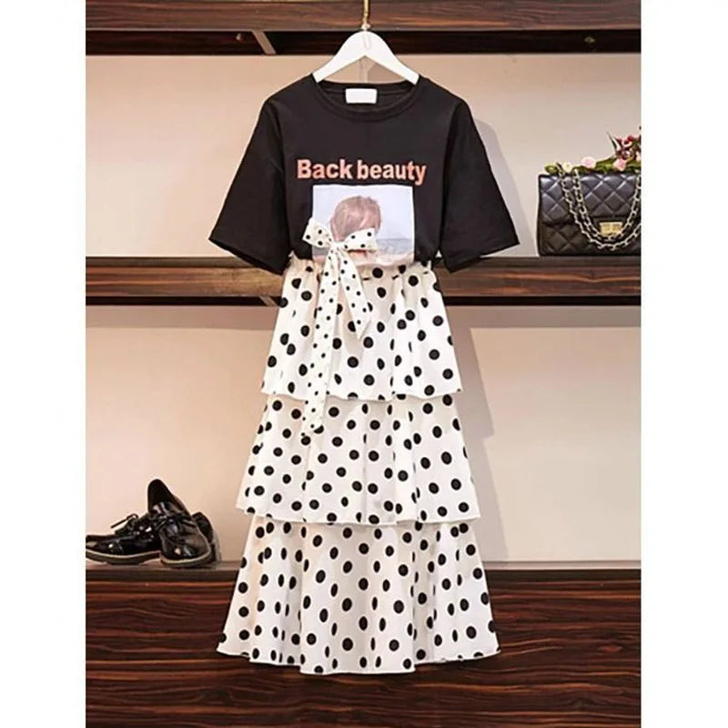 Summer Fashion Bohr Dot Slim Four Layers Chiffon Skirt Women Classic High Classic  Korean All-match Lady Casual Cake Skirt