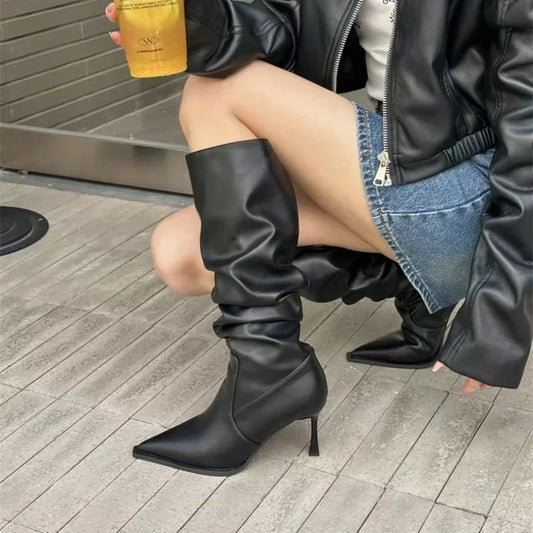 Sexy Fashion Winter Women High Boots Fashion Pointed Toe Stiletto Heel Long Boots Ladies Elegant Knee High Boots Shoes