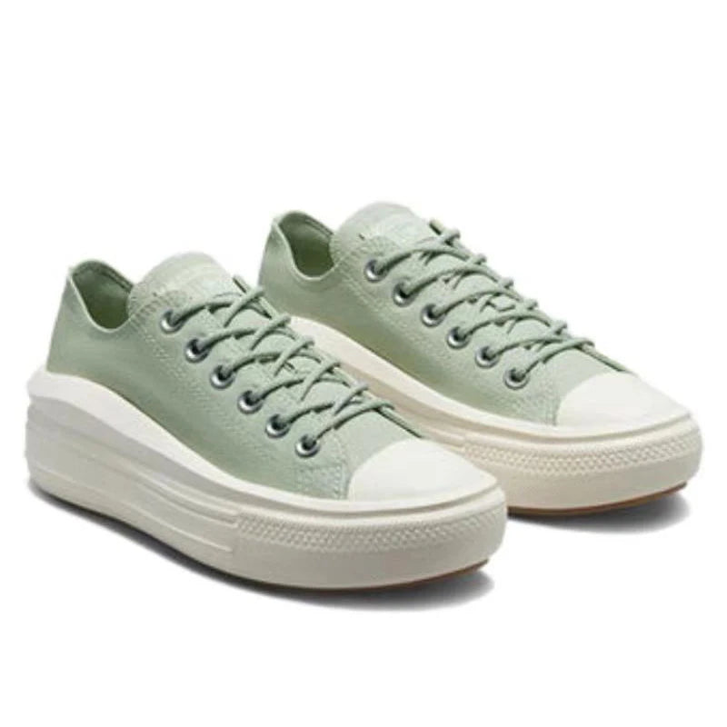 Converse Chuck Taylor All Star Move Comfortable, Non slip, Durable, Low cut Canvas Shoes for Women, White and Green