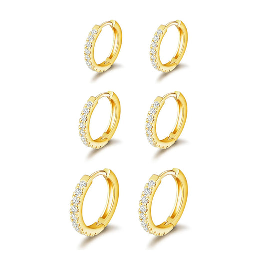 Vonmoos 3 Pairs Hoop Earrings Set for Women 14K Gold Plated Men Jewelry Hypoallergenic Luxury Earrings Decoration for Ladies