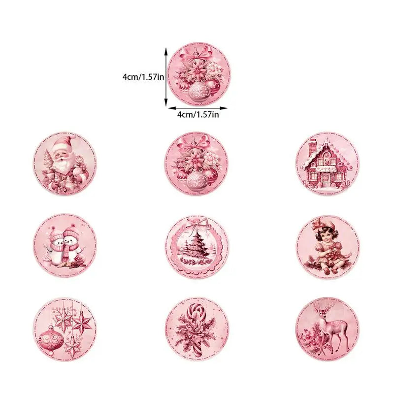 Christmas Theme Stickers 90X Pink Holiday Label Stickers Adhesive Decorative Envelope Seals Stickers For Woman Girl Water Bottle