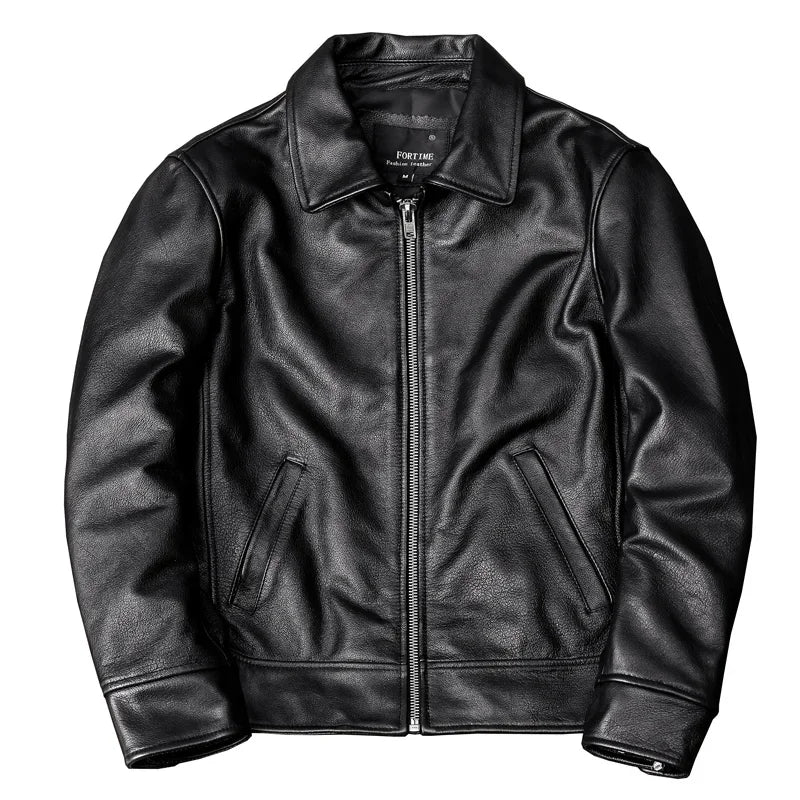 Shipping Free New Black Cowhide Men Genuine Coat Dad's Leather Jacket Spring and Autumn Clothes Size S-5XL