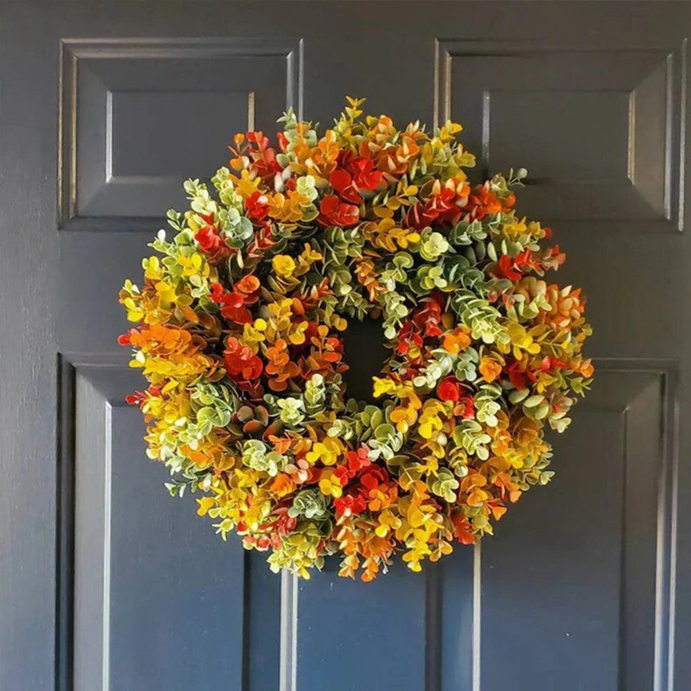 Fall Eucalyptus Wreath for Front Door Home Decor Artificial Wreath with Autumn Leaves Christmas Halloween Thanksgiving Decoation