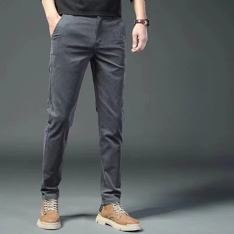 Men's Casual Pants Thin Straight Cotton Work Summer Male Trousers Dress Formal Vintage Slacks Clothes Polyester Harajuku Fashion