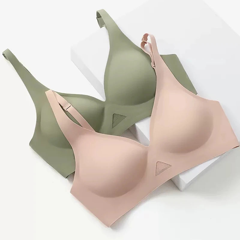 FINETOO Deep V Seamless Bra Women Sexy Hollow Underwear Ladies Comfortable Wireless Brassiere Soft Female 3/4 Cup Bras Lingerie