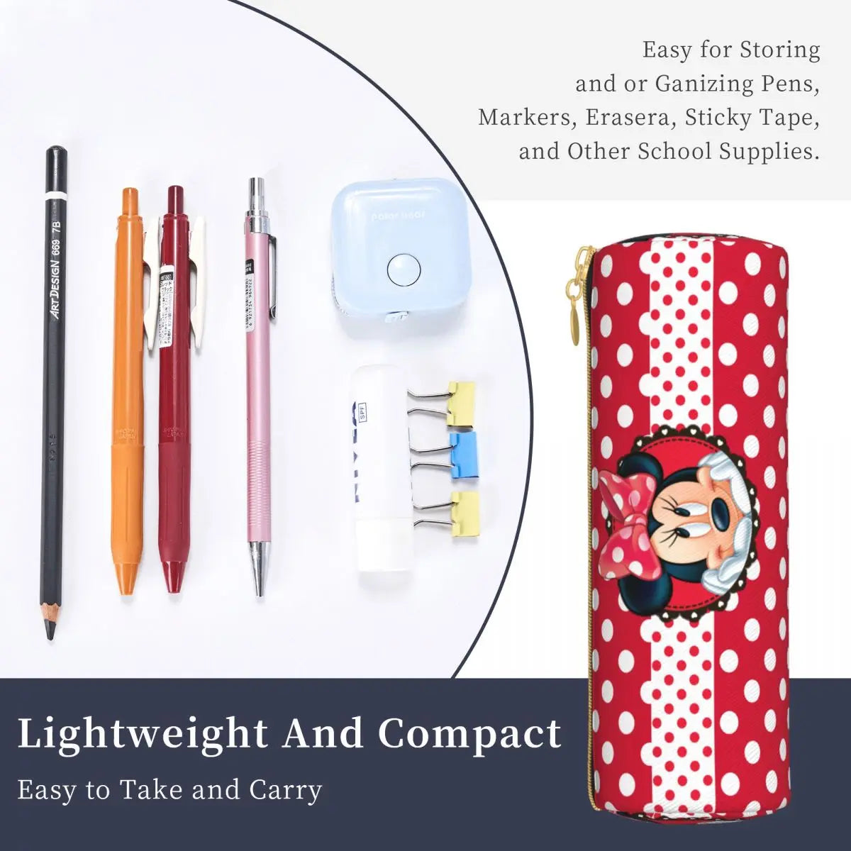 Funny Minnie Mouse Kawaii Leather Pencil Case Pen Box Bag Student Big Capacity School Supplies Zipper Pencilcases