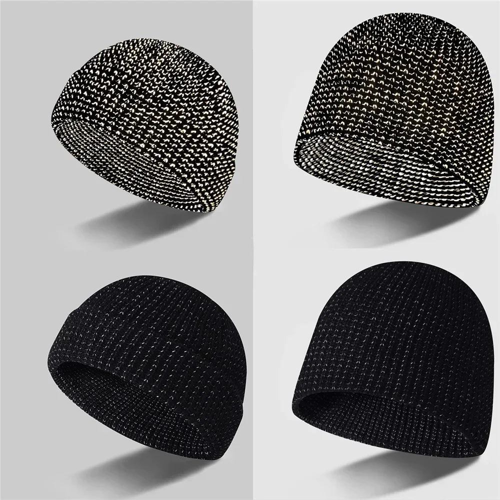 TOHUIYAN Reflective Knitted Hats for Women Fall Winter Skullies Beanies Fashion Ladies Bonnet Warm Caps Branded Gorros Men Hat