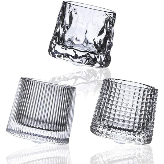 Crystal Whiskey Glasses Tumbler Rotatable Old Fashioned Glass Cup Juice Drink Coffee Wine Cup for Bar Home Christmas Gifts