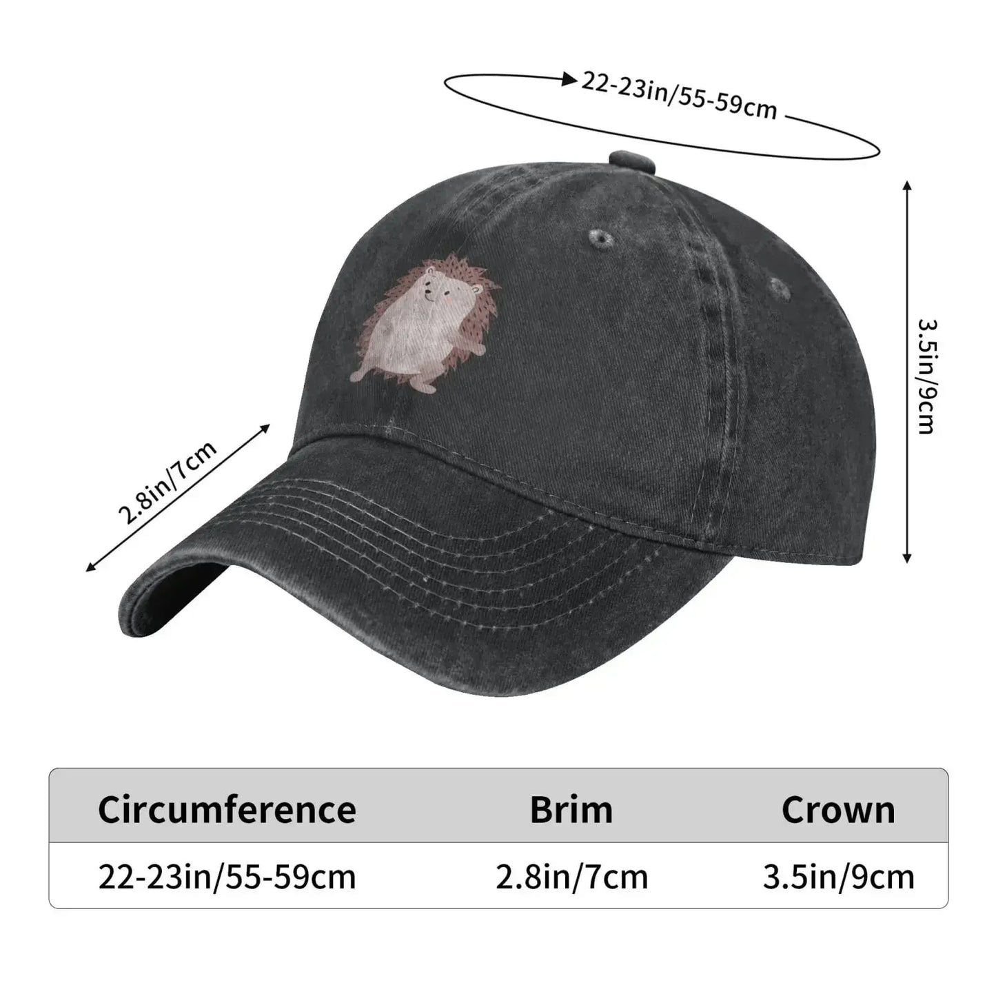 Cute Hedgehog Adjustable Washed Denim Cotton Low Profile Men‘s Dad Trucker Hat Fitted Baseball Ball Cap for Men Unisex Headwear