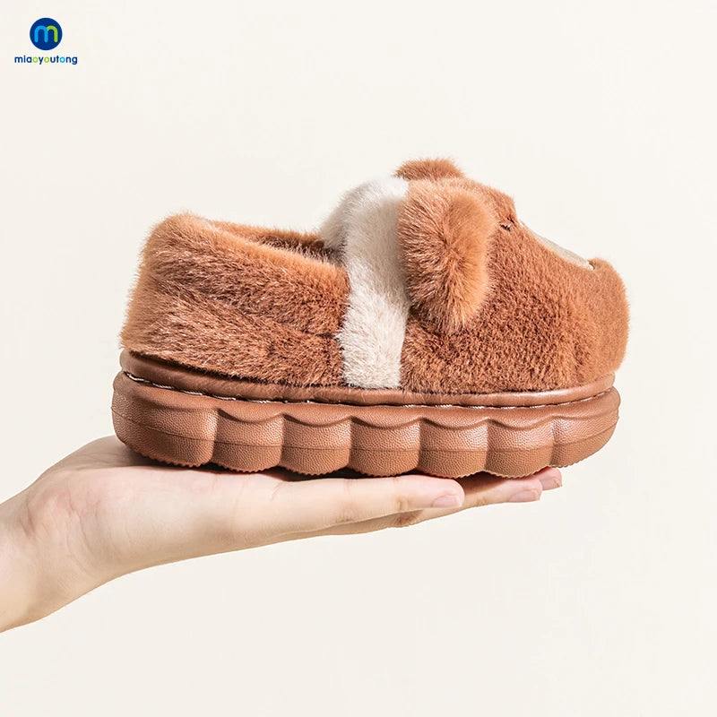 Winter Warm Kids Slippers Boys and Girls Indoor Non-slip Cotton Shoes Cartoon Fur Slides Children's Cotton Slippers Miaoyoutong