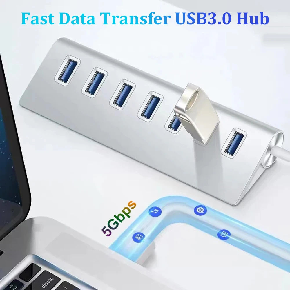 USB 3.0 HUB 7Ports Aluminum High Speed Splitter OTG Adapter USB C Docking Station Multiple Port for MacBook Computer Accessories