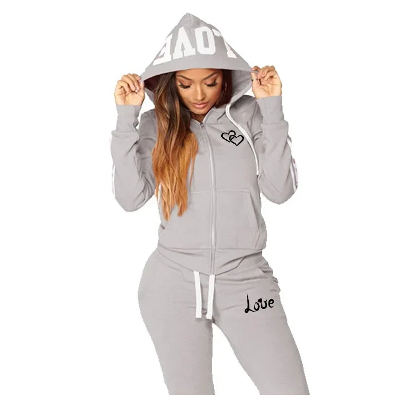 Fashion Ladies Hooded Tracksuit Autumn Winter Hoodies and Sweatpants 2pcs Sets Women Jogging Suits Streetwear Female Sportswear