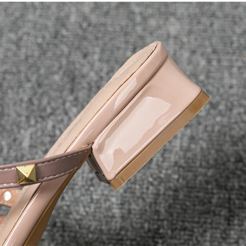 Women Heels Shoes Free Shipping Promotion Studded Designer Luxury Leather Slippers Shiny Mixed Colors Strap Seam Slides Blue Red