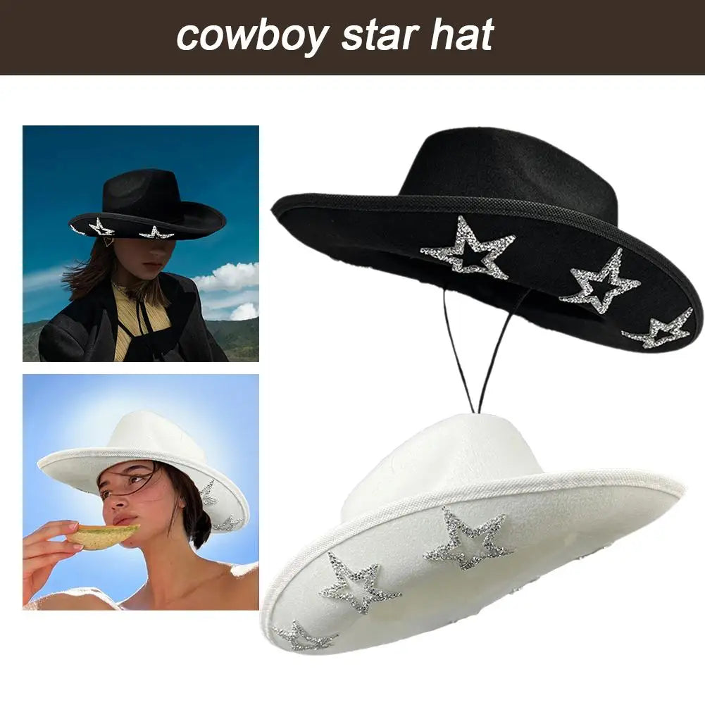 Cowboy Hat Western Style Ladies Retro Trendy Hat Five-pointed Cowboy Visor Accessories Dome Hat Star Party Dick V4C2