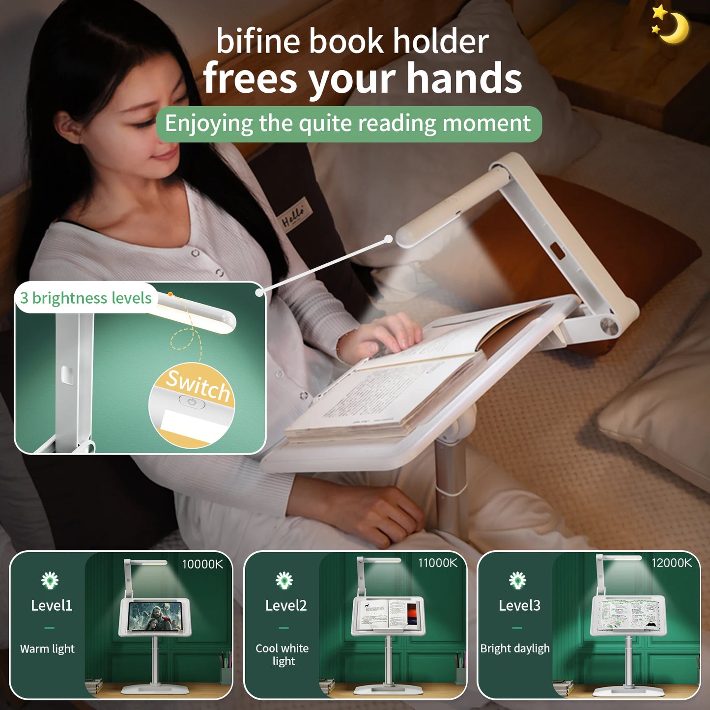 Oatsbasf Angle Height Adjustable Laptop Stand with LED Light Liftable Reading Desk with Night Light Notebook Holder Tablet Mount
