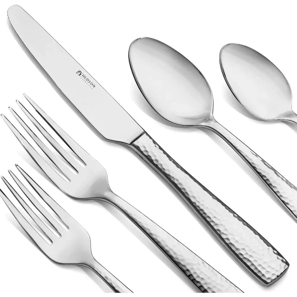 Hammered Stainless Steel 18/10 Flatware Silverware Set, Service for 4