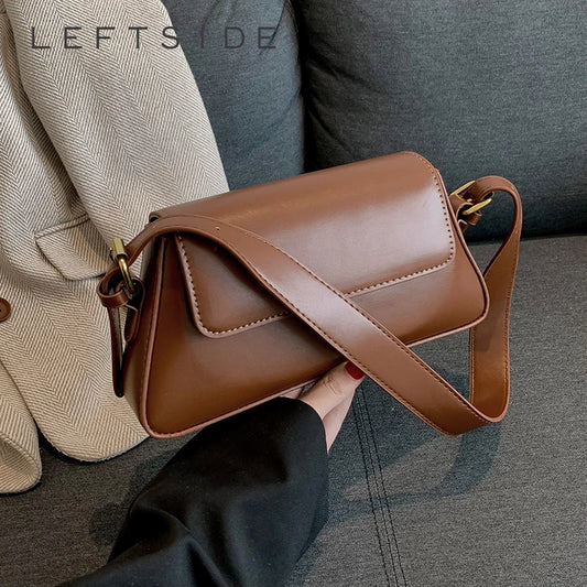 LEFTSIDE Retro Solid Color Shoulder Bags for Women 2023 Winter PU Leather Lady Underarm Bag Vintage Handbags and Purses