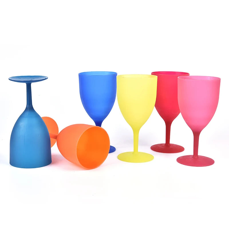 6Pcs/Set High Quality Plastic Wine Glass Goblet Cocktail Champagne Cups Colorful Frosted Glass For Party Picnic Bar Drinks Cups