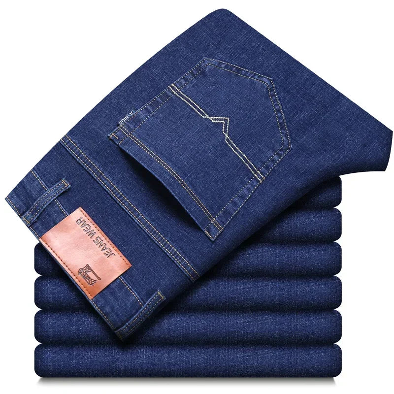 2024 NEW Classic Style Casual Stretch Slim Jean Pants Male Brand Denim Trousers Black Blue Men's Fashion Business Jeans